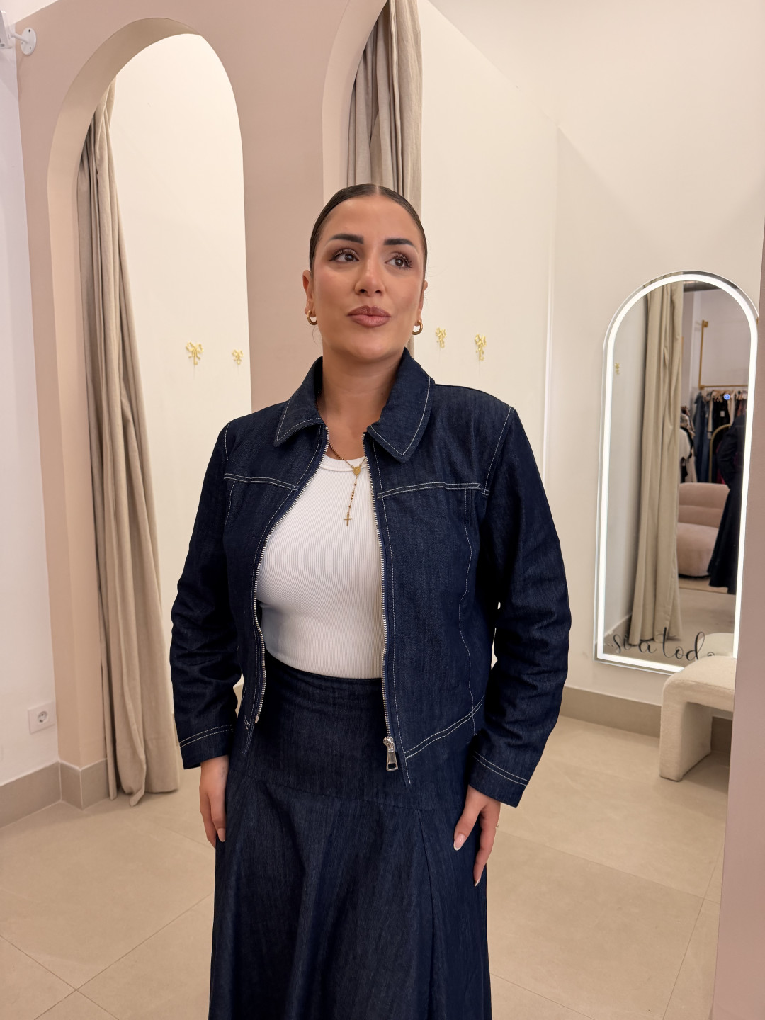 Falda capa denim oscura