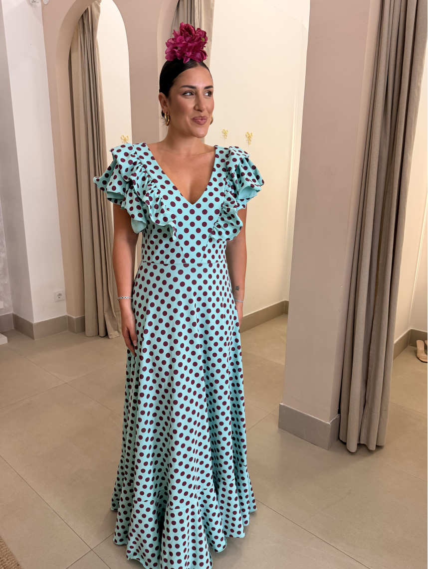 Bata Gines con volantes turquesa con lunar bugambilla