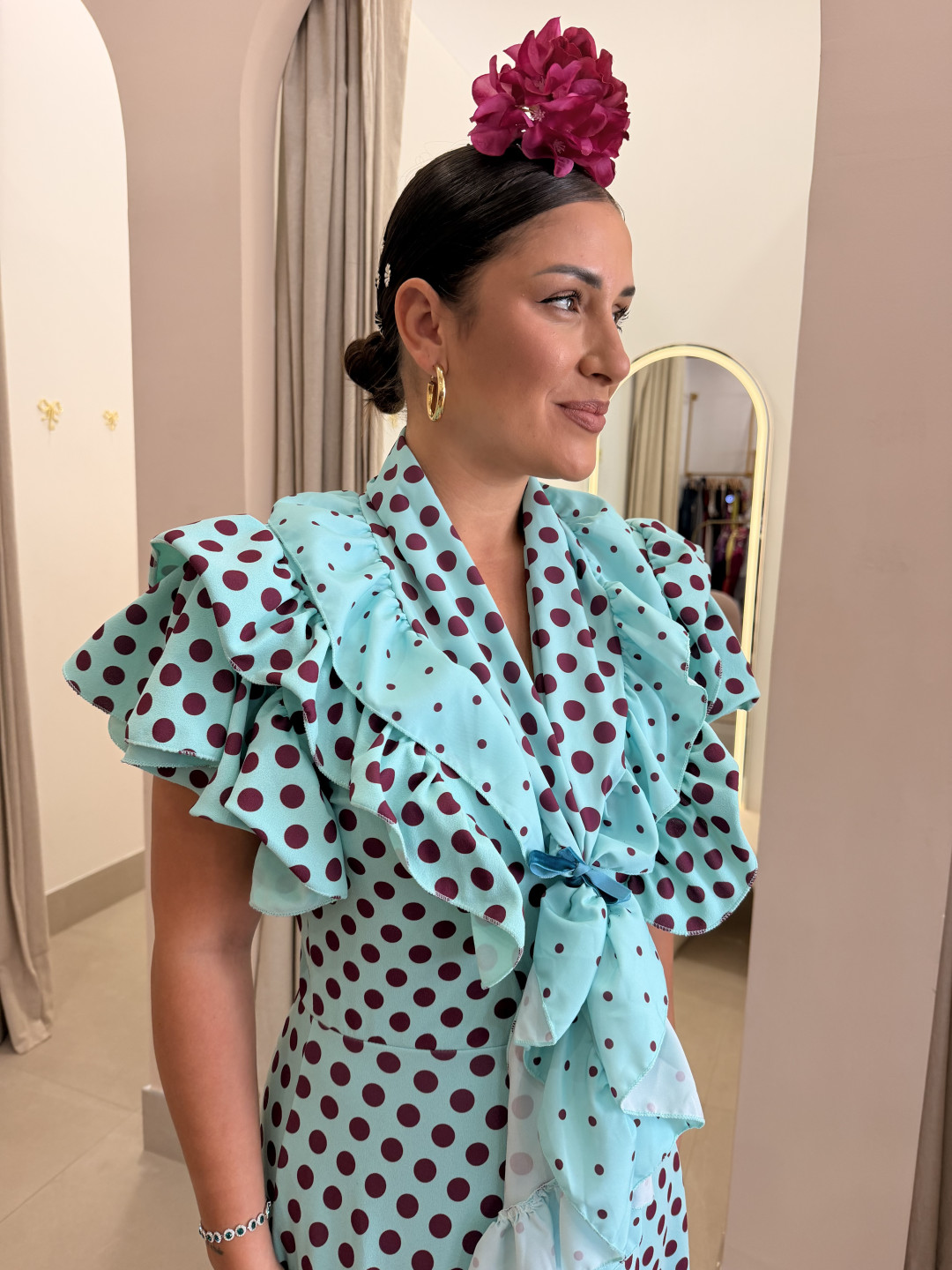 Bata Gines con volantes turquesa con lunar bugambilla