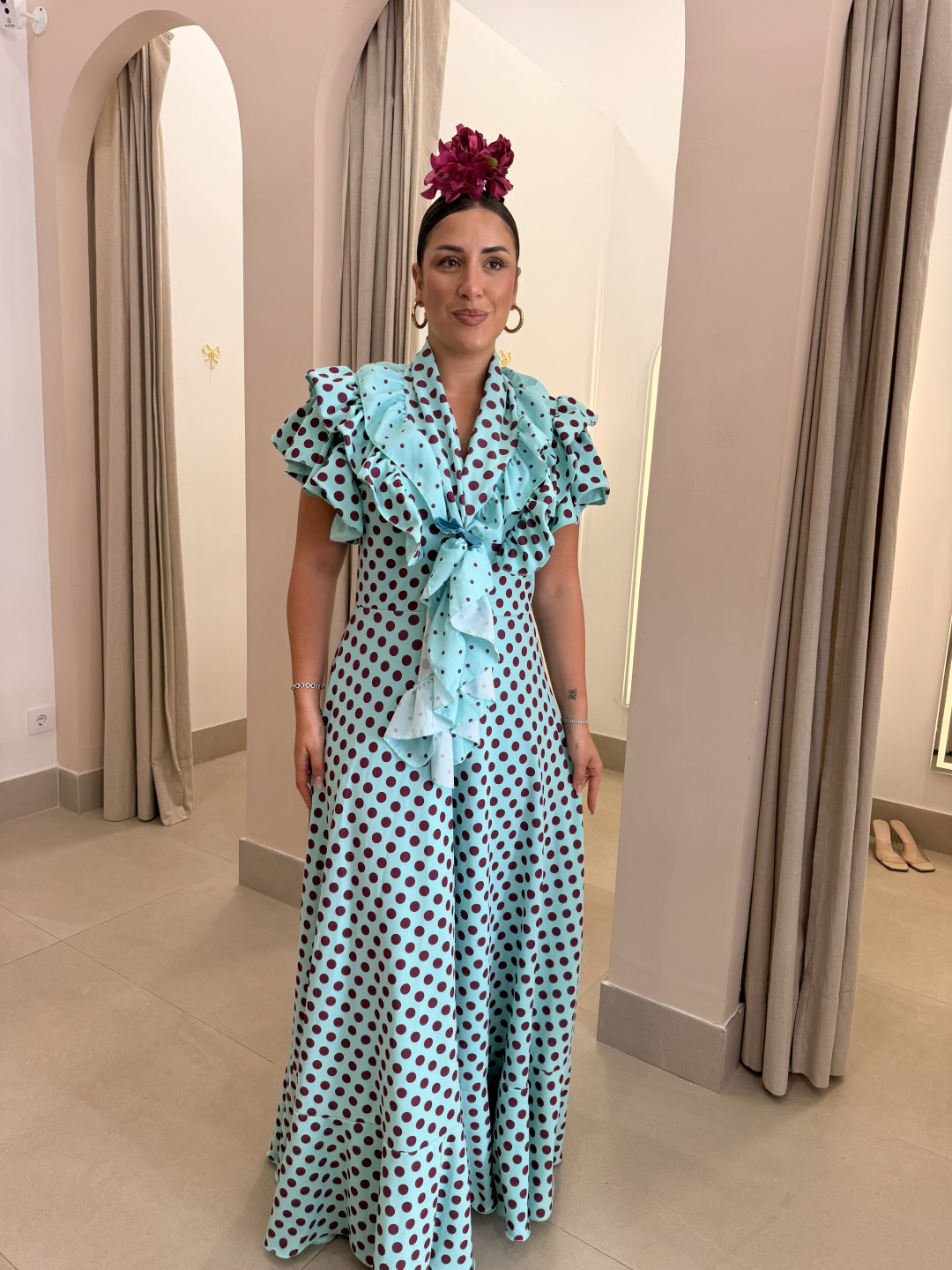 Bata Gines con volantes turquesa con lunar bugambilla