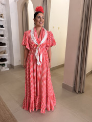 Bata cuadros vichy frambuesa con piquillo