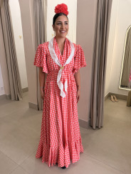 Bata cuadros vichy frambuesa con piquillo