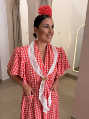 Bata cuadros vichy frambuesa con piquillo