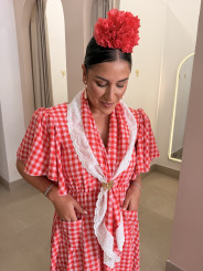 Bata cuadros vichy frambuesa con piquillo