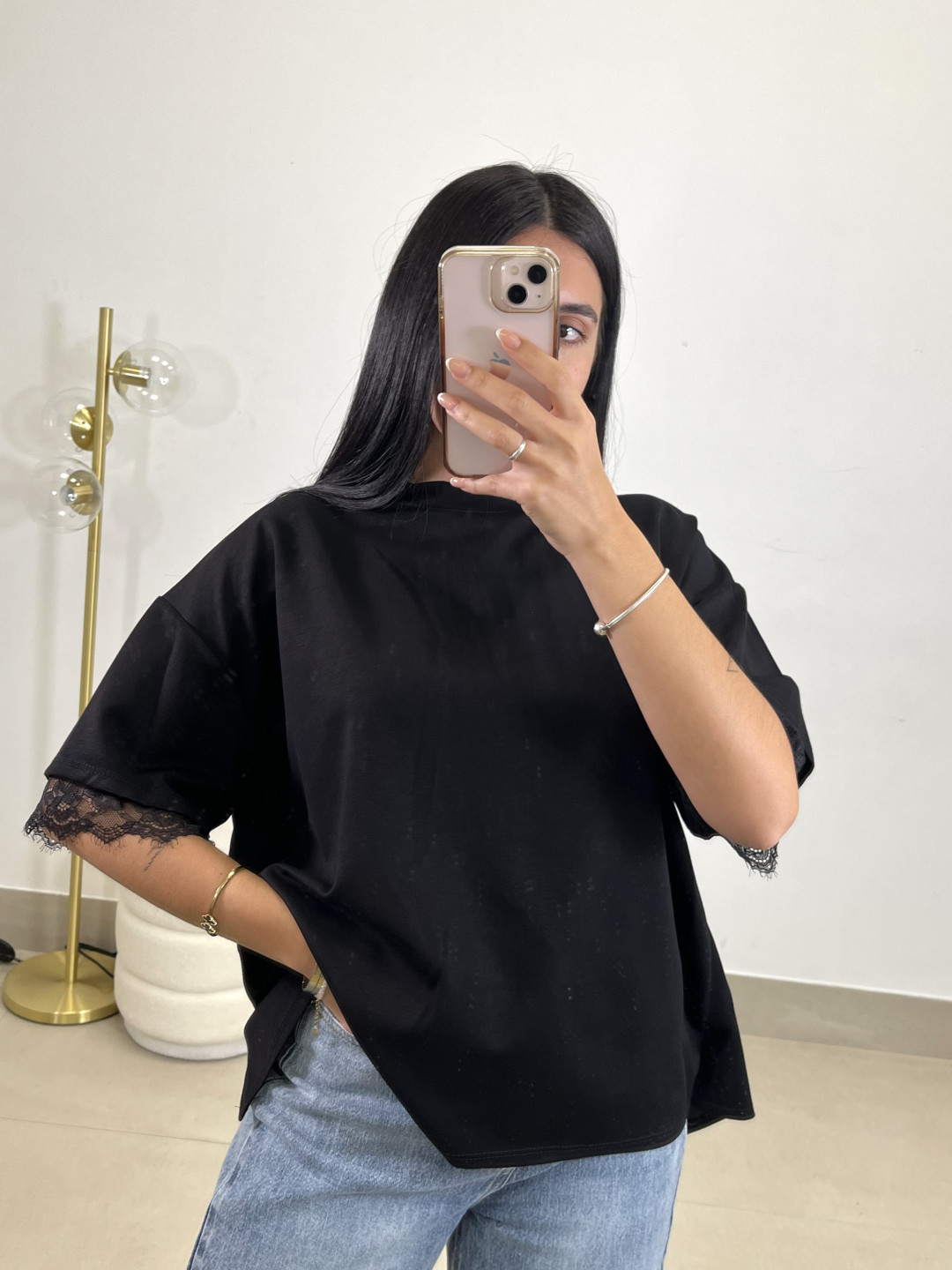 Camiseta encaje detalle espalda negra