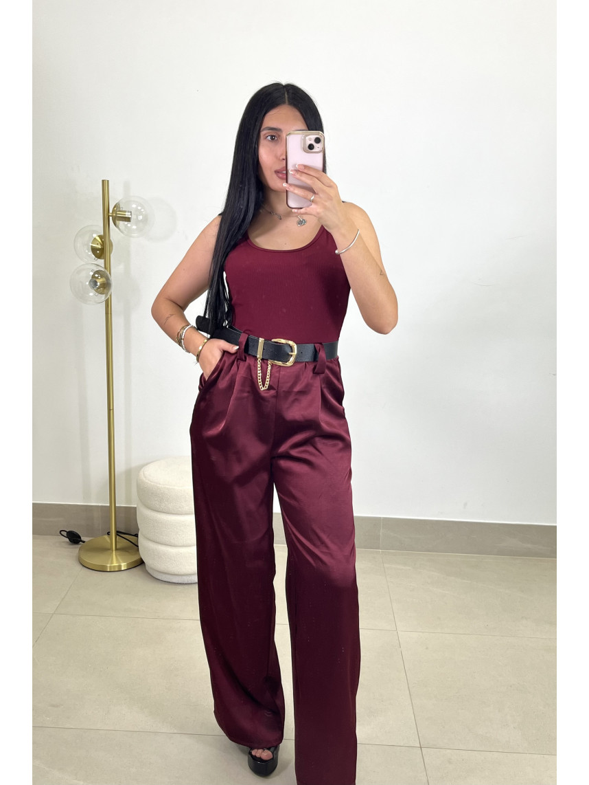 Mono combinado detalle cinturon tinto