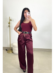 Mono combinado detalle cinturon tinto