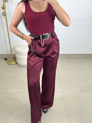 Mono combinado detalle cinturon tinto