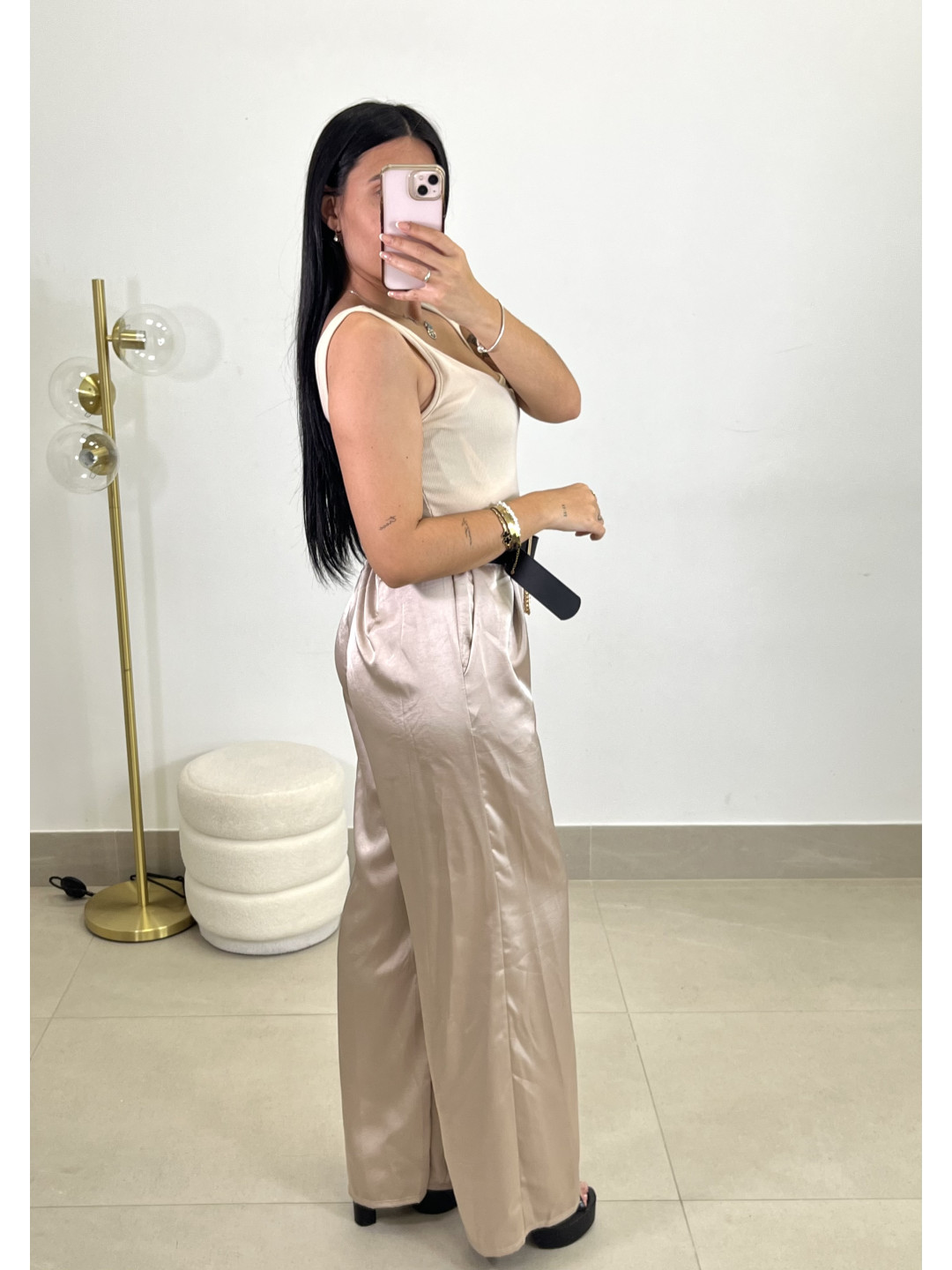 Mono combinado detalle cinturon beige