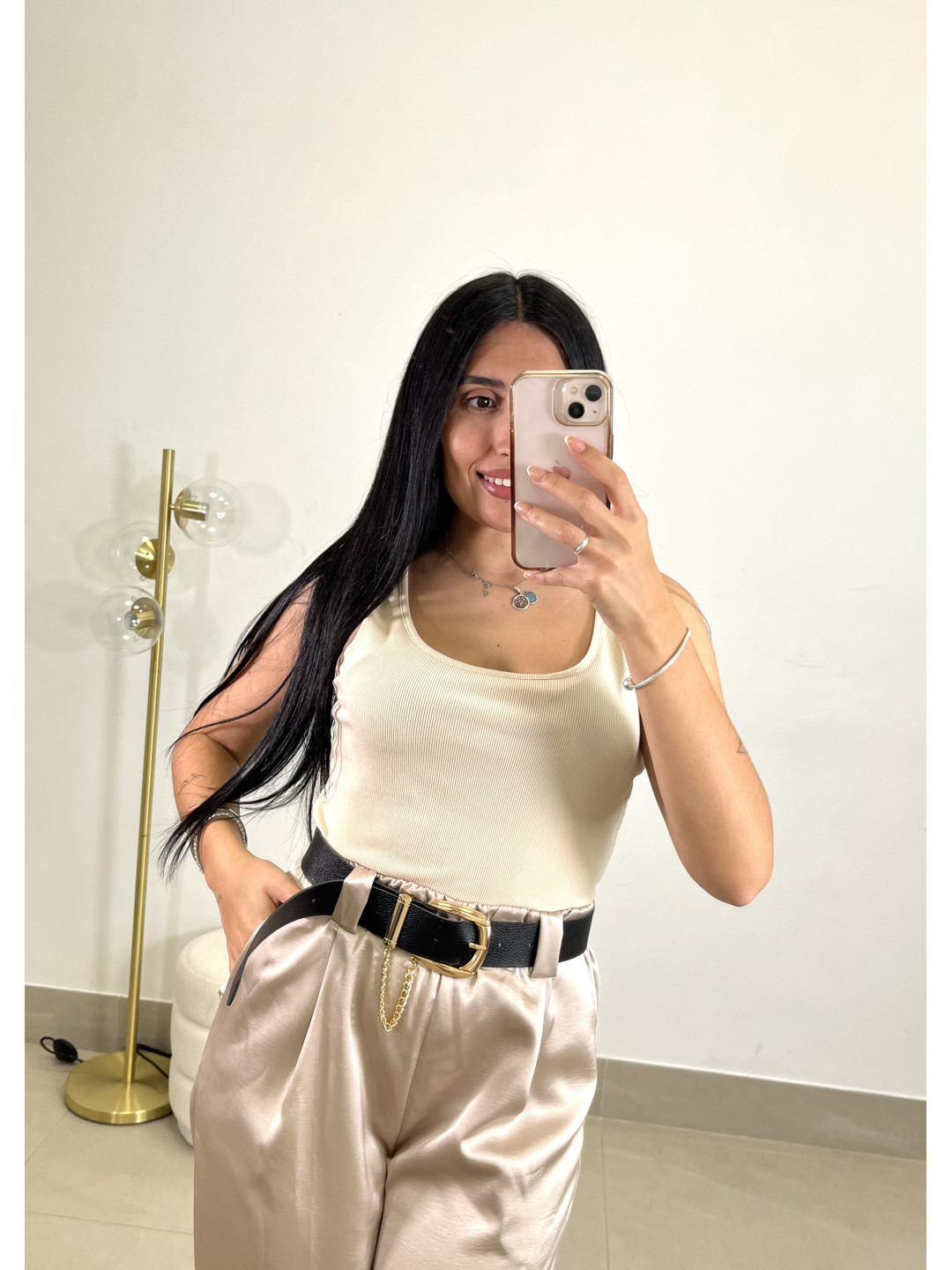 Mono combinado detalle cinturon beige