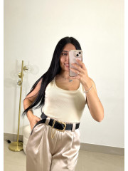 Mono combinado detalle cinturon beige