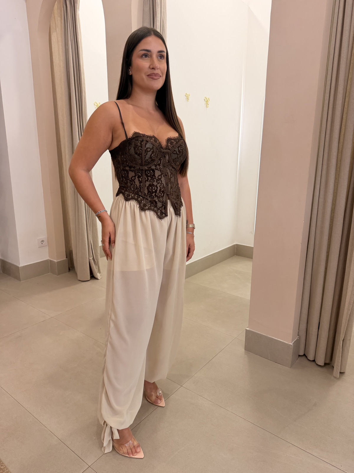 Pantalon globo semitransparente