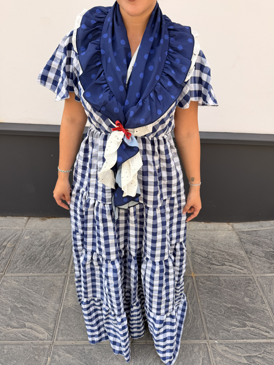 bata cuadros vichy rocio azul