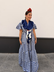 bata cuadros vichy rocio azul