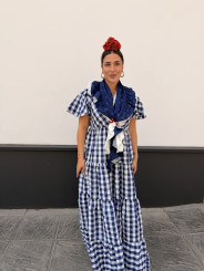 bata cuadros vichy rocio azul