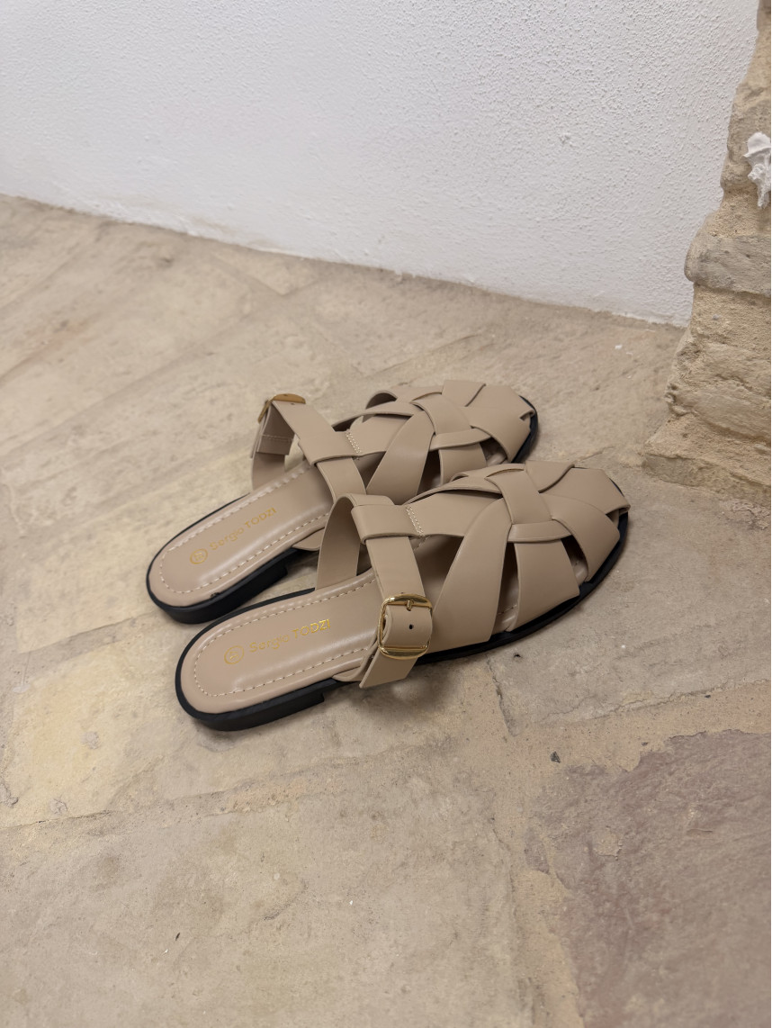 Cangrejera mule beige piel