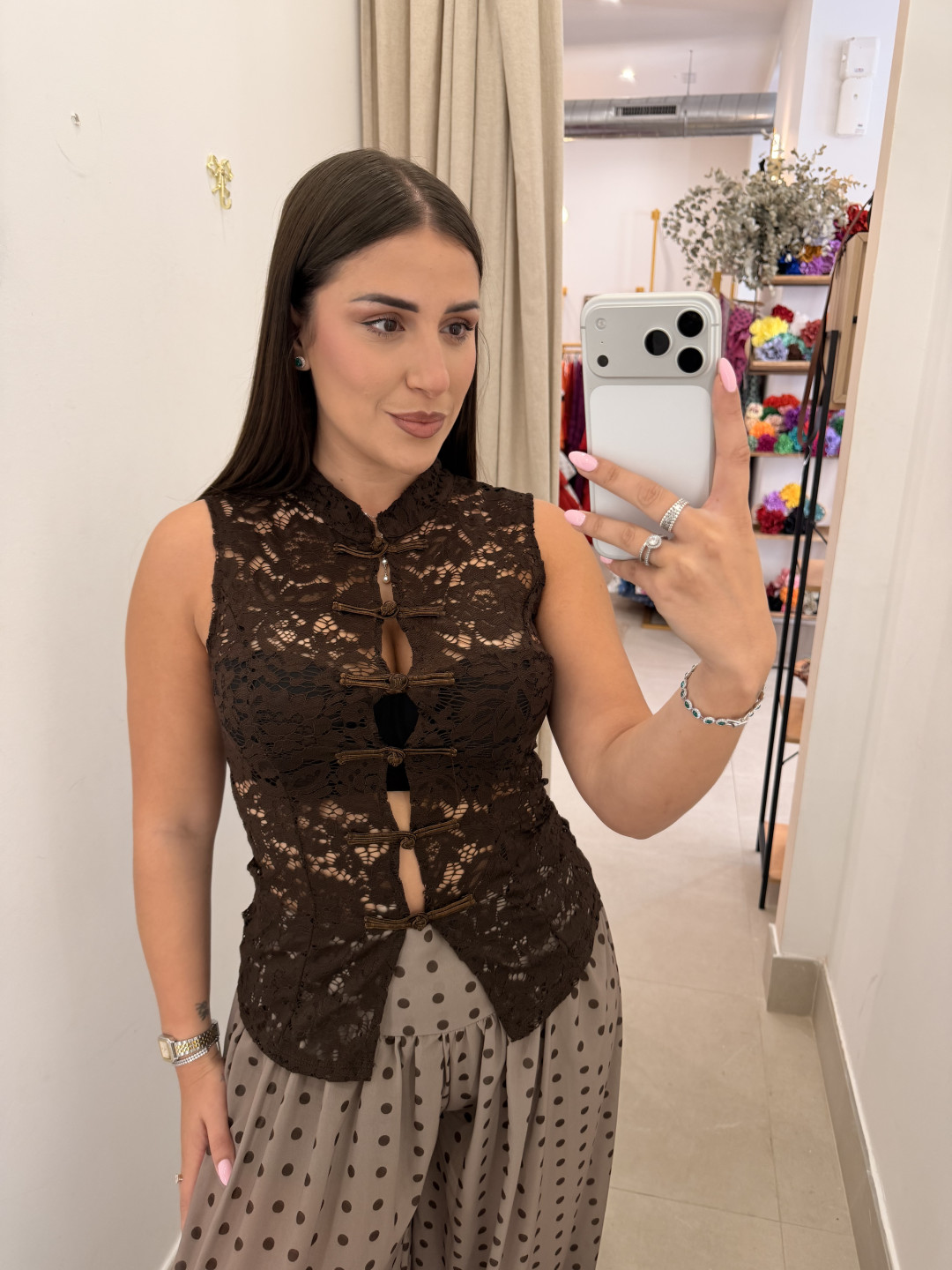 top encaje catalina marron