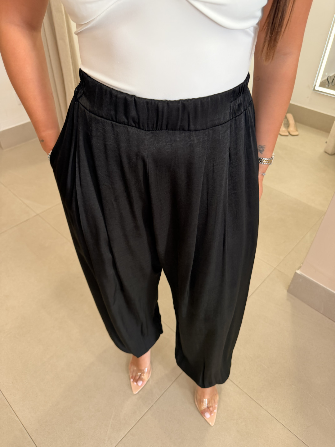 pantalon boho satinado negro