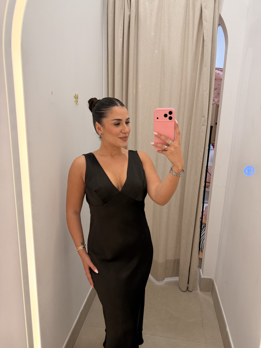 Vestido satinado marron