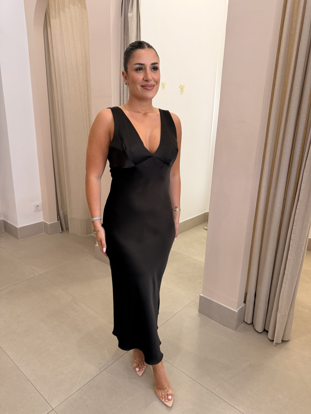 Vestido satinado marron