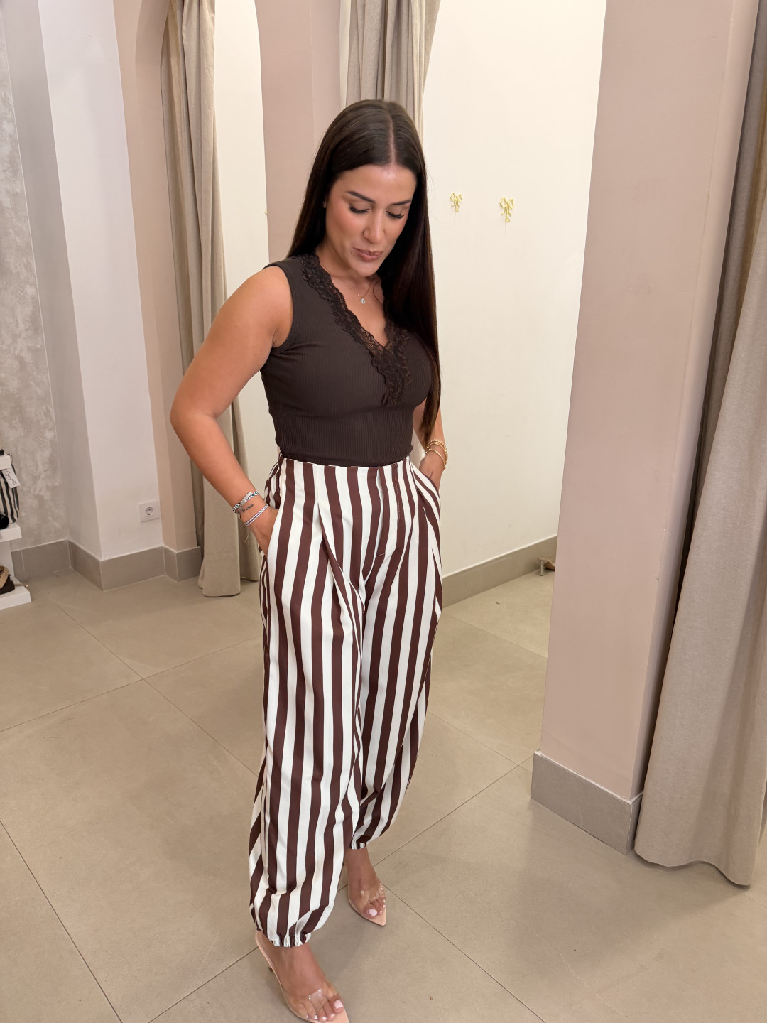 pantalon bicolor globo