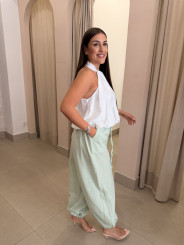 Pantalon vichy estilo boho verde manzana