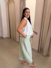 Pantalon vichy estilo boho verde manzana