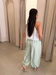 Pantalon vichy estilo boho verde manzana