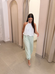 Pantalon vichy estilo boho verde manzana