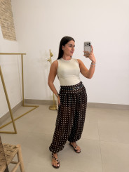 Pantalon globo lunar marron