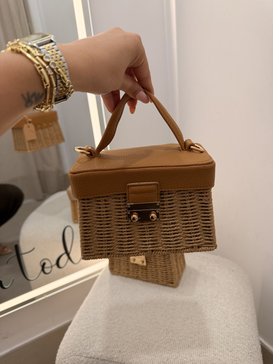 bolso cuadrado rafia mini