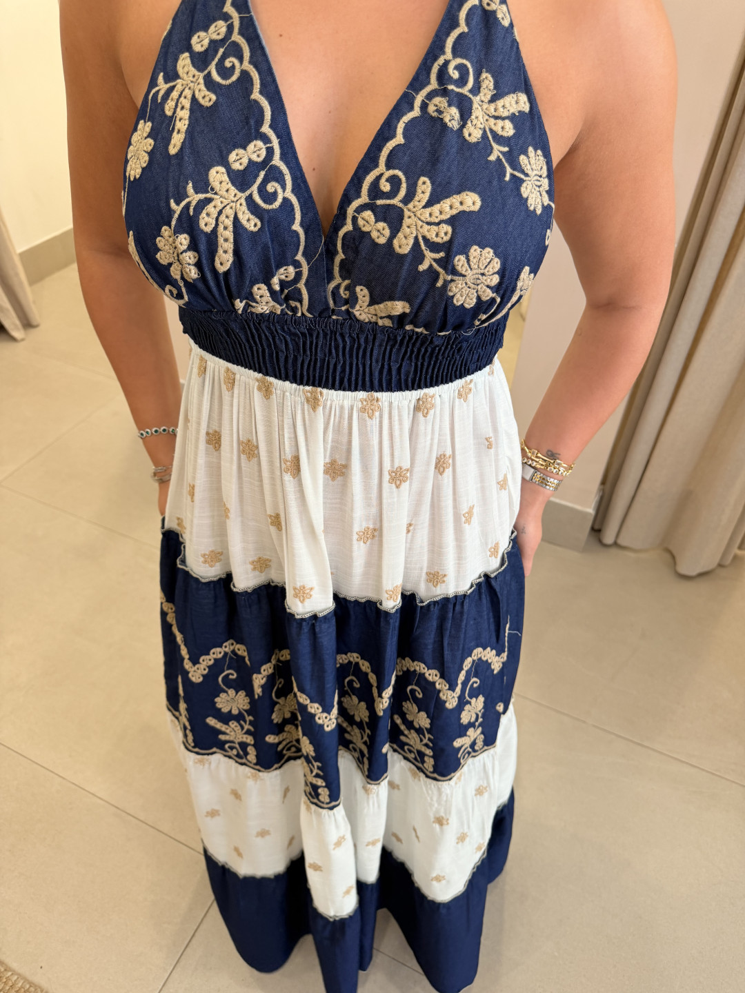 vestido indio vaquero/blanco detalle lazo 5061