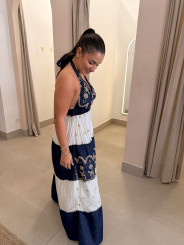 vestido indio vaquero/blanco detalle lazo 5061