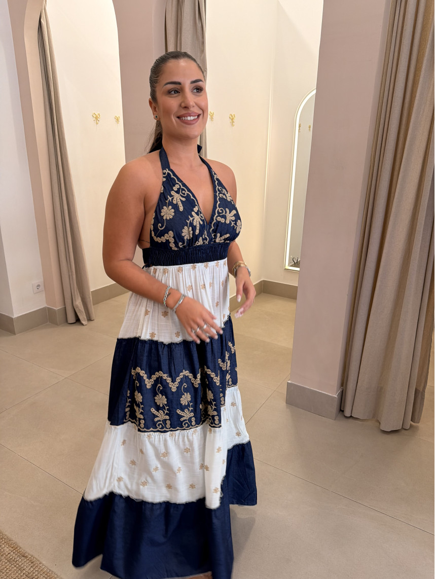 vestido indio vaquero/blanco detalle lazo 5061