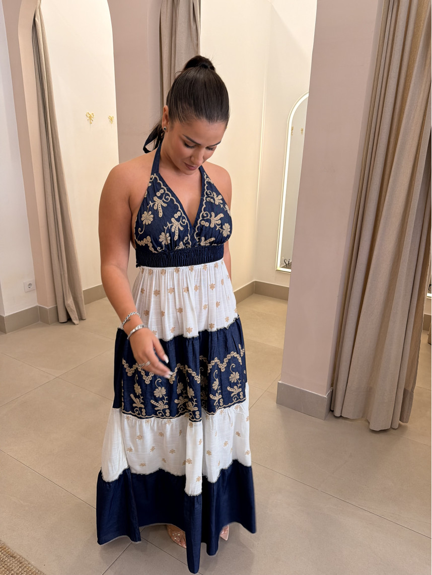 vestido indio vaquero/blanco detalle lazo 5061
