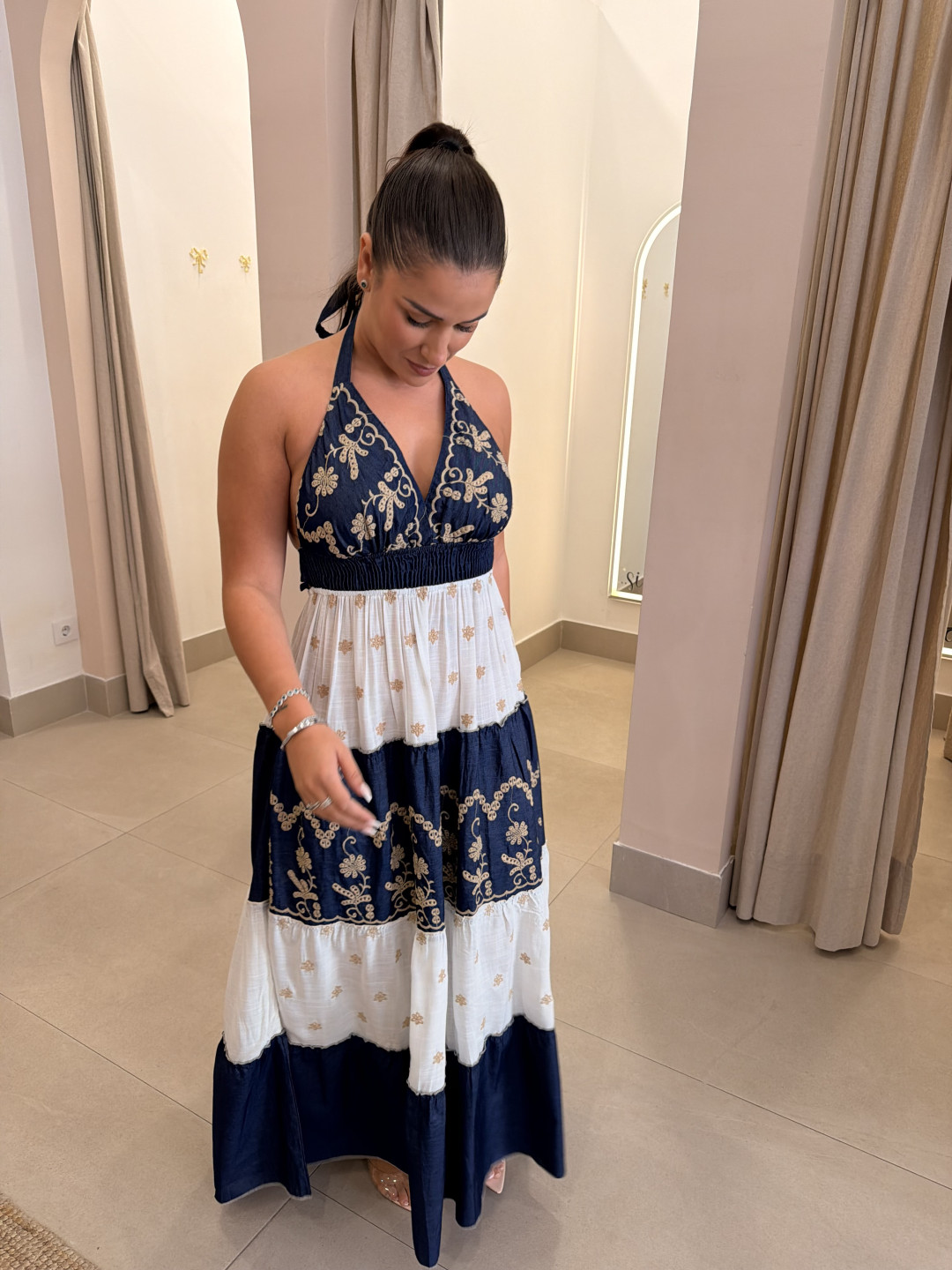 vestido indio vaquero/blanco detalle lazo 5061