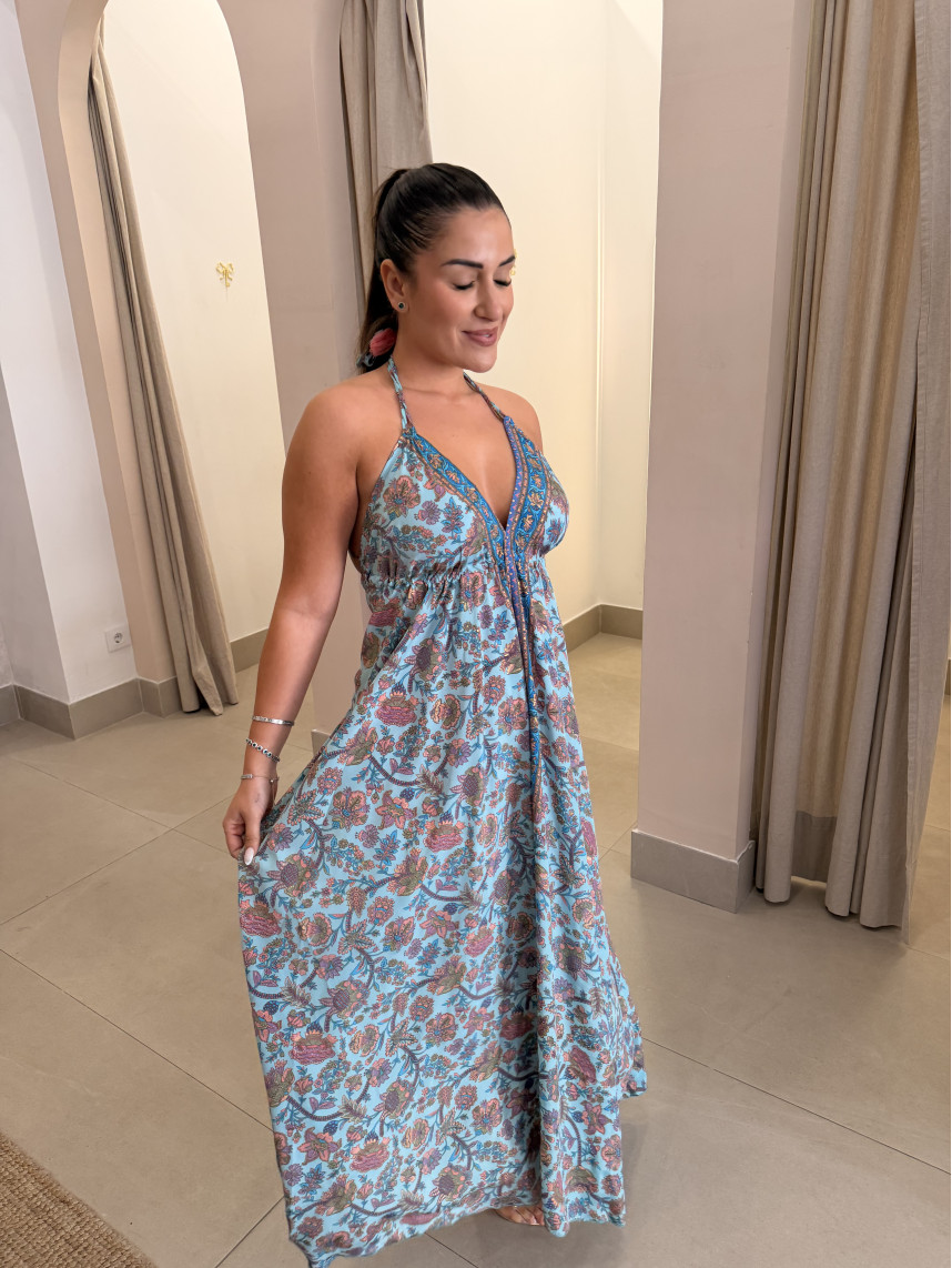vestido indio turquesa/rosa 2541