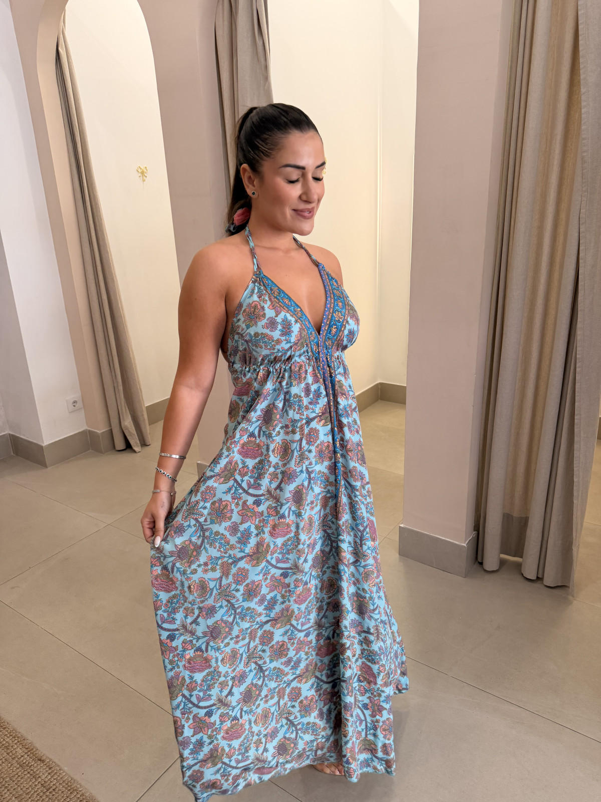 vestido indio turquesa/rosa 2541