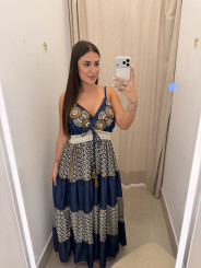 Vestido indio vaquero combinado con falda bicolor