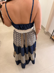 Vestido indio vaquero combinado con falda bicolor