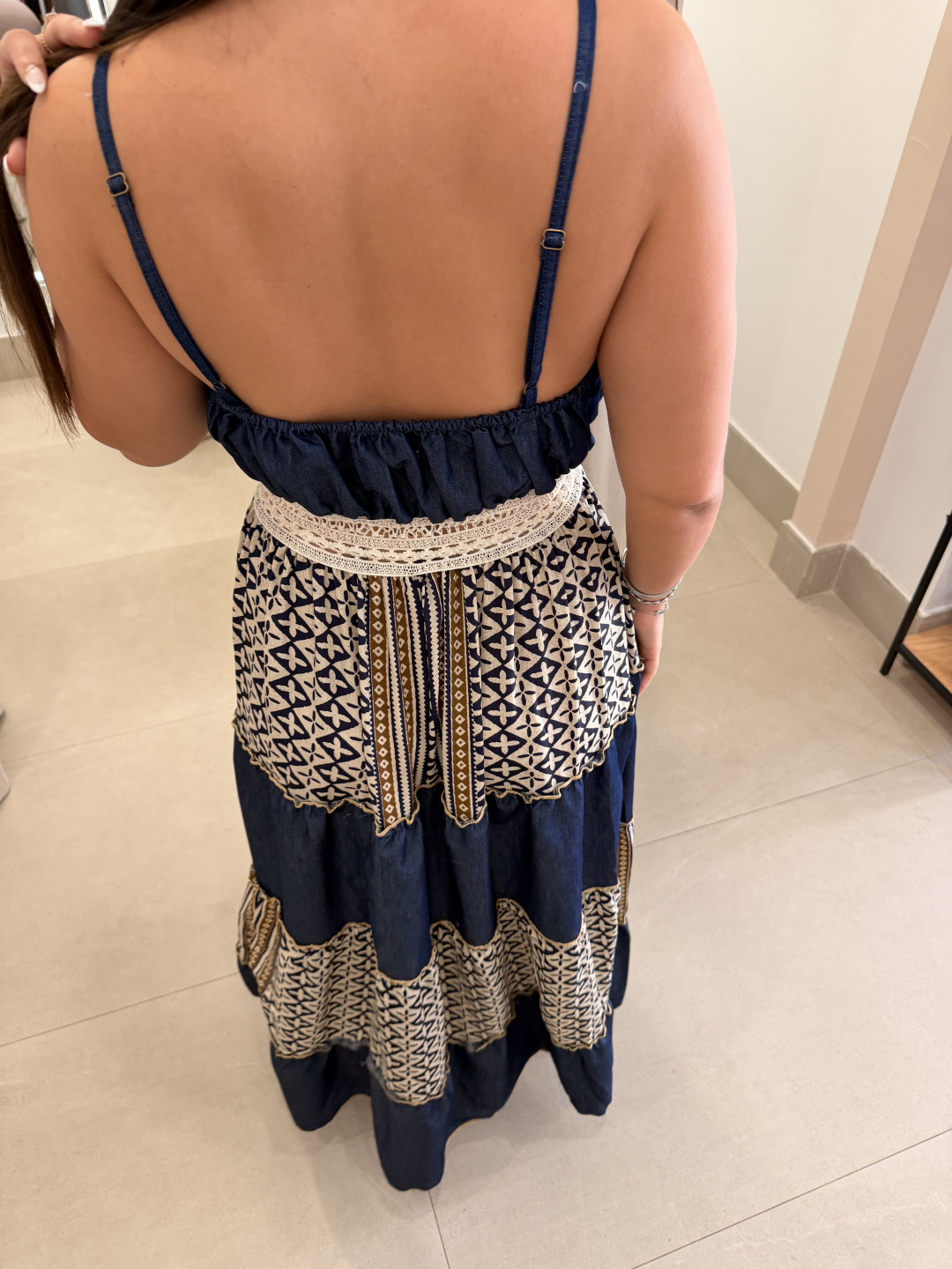 Vestido indio vaquero combinado con falda bicolor