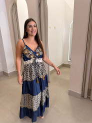 Vestido indio vaquero combinado con falda bicolor