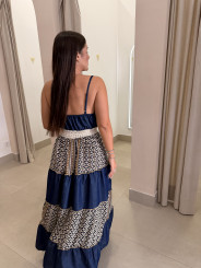 Vestido indio vaquero combinado con falda bicolor