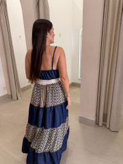 Vestido indio vaquero combinado con falda bicolor