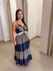 Vestido indio vaquero combinado con falda bicolor