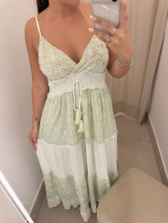 Vestido indio detalle brillos verde agua