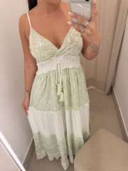 Vestido indio detalle brillos verde agua