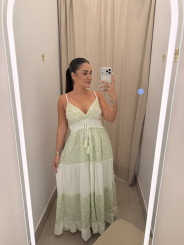 Vestido indio detalle brillos verde agua