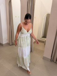 Vestido indio detalle brillos verde agua