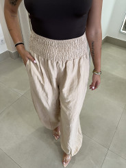 Pantalon globo lino detalle lazos